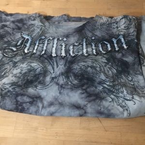 Grey Affliction T-shirt Blue Embroidery